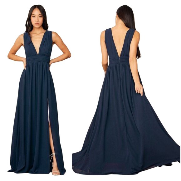 NWT Lulus Heavenly Hues Maxi Dress XXS navy blue gown plunge slit